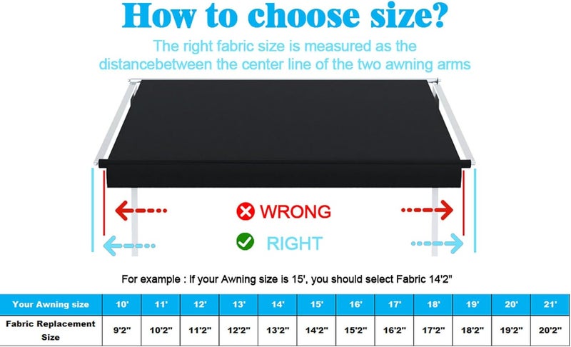 CYLAND RV Awning Fabric Replacement,18.5oz Outdoor Vinyl Camper Trailer Motorized Awning Replacement for Motorhome,Heavy Duty Weatherproof RV Canopy 12'(Fabric 11'2") Black - Image 5
